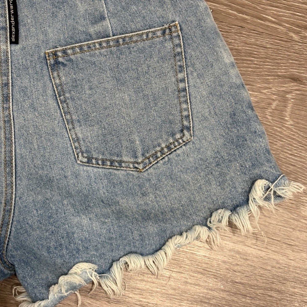 Alexander Wang Light Blue Distressed High-Waist Denim Shorts - Picture 15 of 16